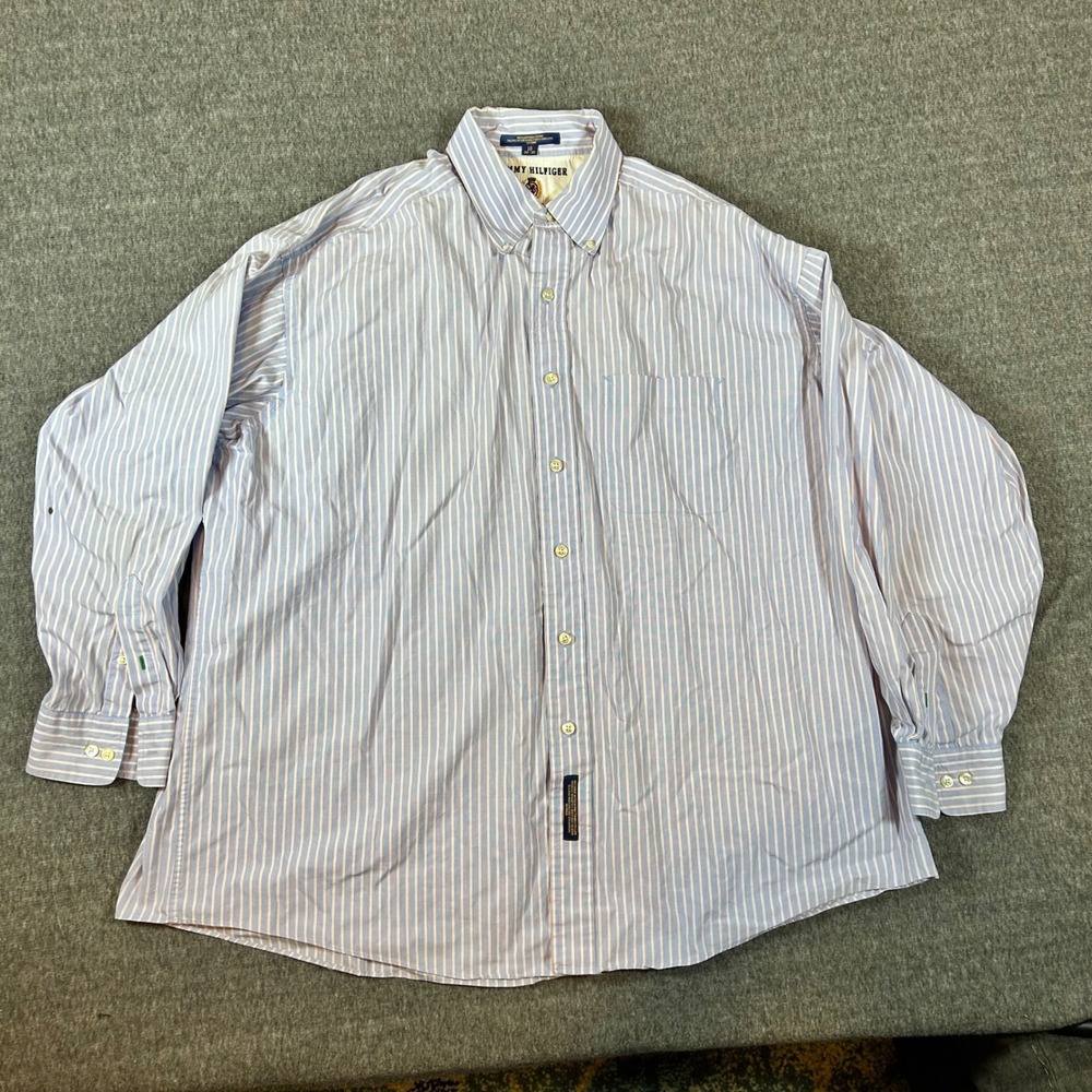 VTG Tommy Hilfiger Striped Button Down Long Sleeve Dress Shirt 18 34/35 90s‎